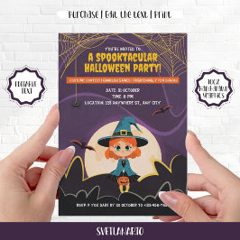 Inbjudan till Cute Ginger Witch Halloween fest