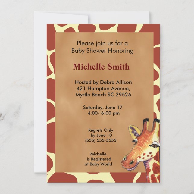 Inbjudan till Cute Giraffe Baby Shower (Framsida)