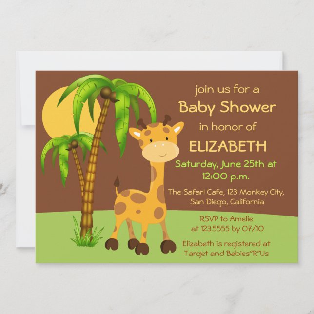 Inbjudan till Cute Giraffe Baby Shower (Framsida)