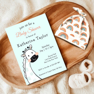 Inbjudan till Cute Giraffe Blue Baby Shower