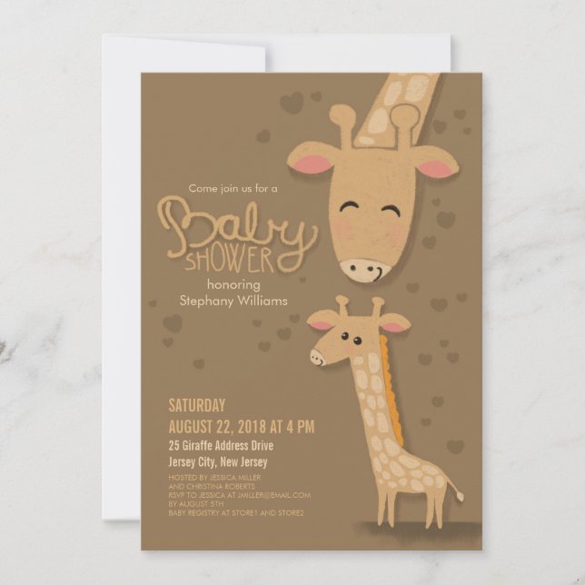 Inbjudan till Cute Giraffe och Mamma Baby Shower (Framsida)