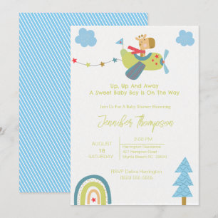 Inbjudan till Cute Giraffe Pilot Baby Shower