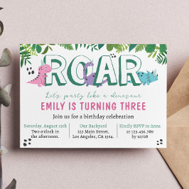 Inbjudan till Cute Girl Dinosaur Birthday