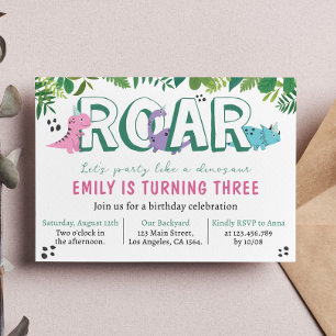 Inbjudan till Cute Girl Dinosaur Birthday
