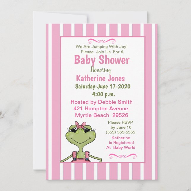 Inbjudan till Cute Girl Frog Baby Shower (Framsida)