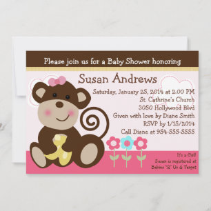 Inbjudan till Cute Girl Monkey Baby Shower