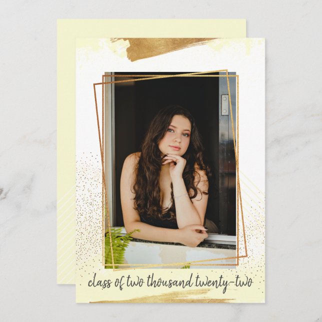 Inbjudan till Cute Gult & Guld Framed Studenten (Fram/baksida)