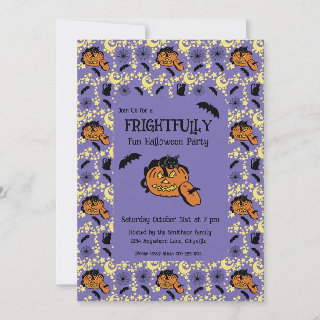 Inbjudan till Cute Halloween Cats, Fladdermus och  (Framsida)