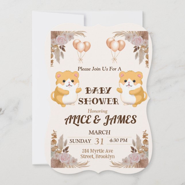Inbjudan till Cute Hamster Watercolor Baby Shower (Framsida)