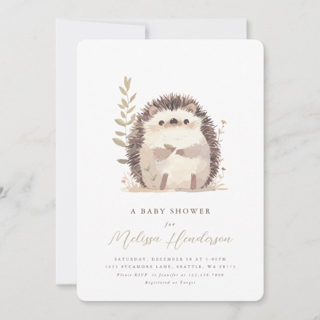 Inbjudan till Cute Hedgehog Baby Shower (Framsida)