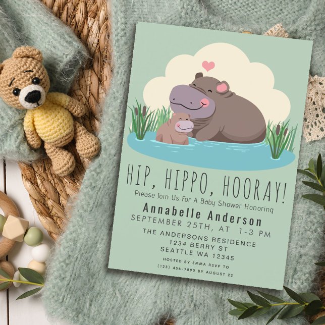 Inbjudan till Cute Hippo-babydusch (Skapare uppladdad)