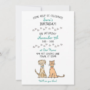 Inbjudan till Cute Hund och Cat Birthday