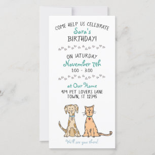 Inbjudan till Cute Hund och Cat Birthday