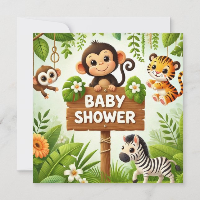 Inbjudan till Cute Jungle Baby Shower (Framsida)