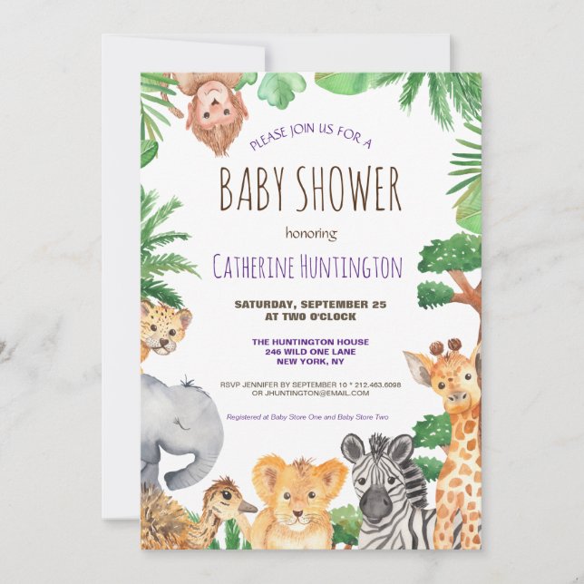 Inbjudan till Cute Jungle Safari Animal Baby Showe (Framsida)