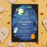 Inbjudan till Cute Kids Halloween fest<br><div class="desc">Kortdragna inbjudningar från halloween fest som innehåller fladdermöss,  ett spindelnät,  candy corn,  en spökkatt,  svart katt och en jack-o-lantern mot en nattlig hallopolscen med scoky grenar och fullt måne. Perfekt för barn Halloween fest inbjudningar.</div>