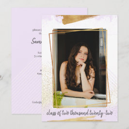 Inbjudan till Cute Lila & Guld Framed Studenten