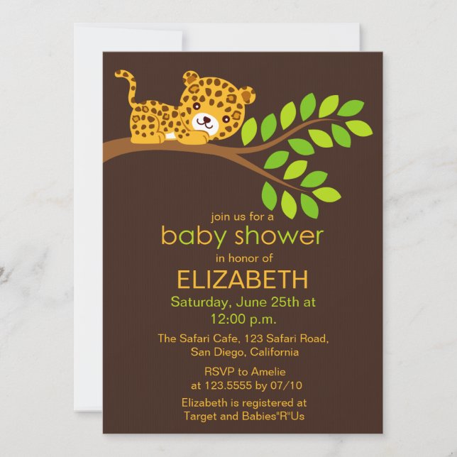 Inbjudan till Cute Little Leopard Baby Shower (Framsida)