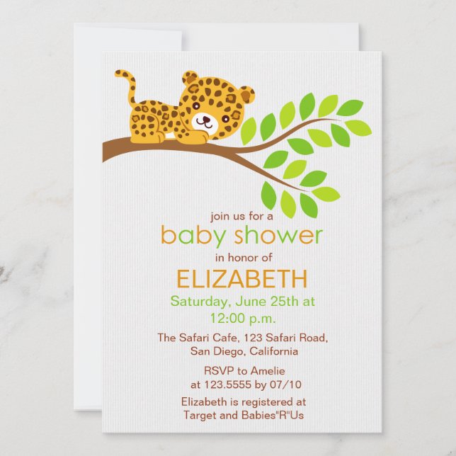 Inbjudan till Cute Little Leopard Baby Shower (Framsida)