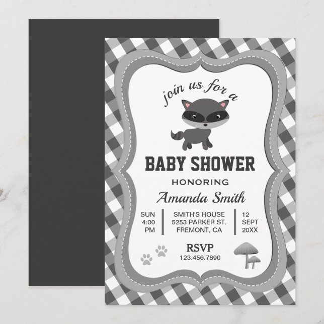 Inbjudan till Cute Little Raccoon Baby Shower (Fram/baksida)