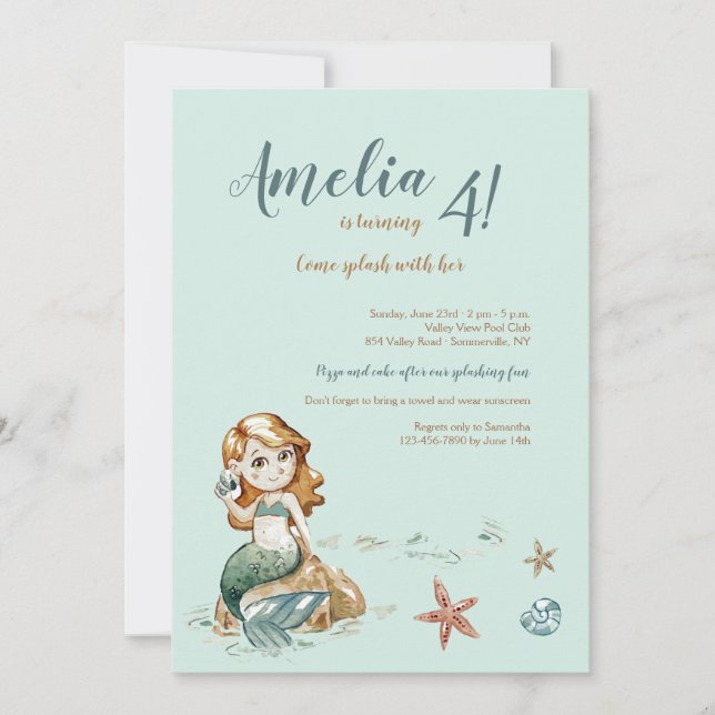 Inbjudan till Cute Little Sjöjungfru (Framsida)
