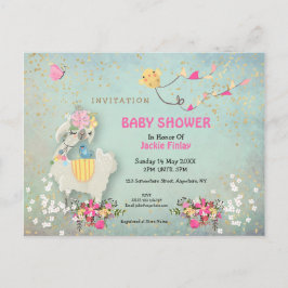 Inbjudan till Cute Llama/Blommigt Baby Shower
