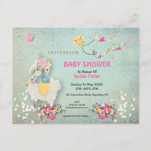 Inbjudan till Cute Llama/Blommigt Baby Shower