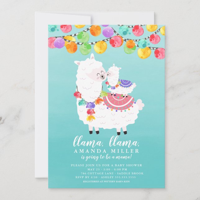 Inbjudan till Cute Llama Mamma Baby Shower (Framsida)