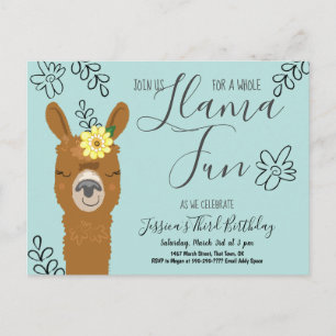 Inbjudan till Cute Llama Roligt Flick kalas