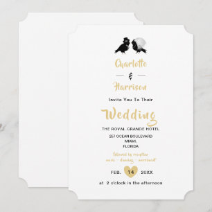 Inbjudan till Cute Love birds Black White Guld Brö