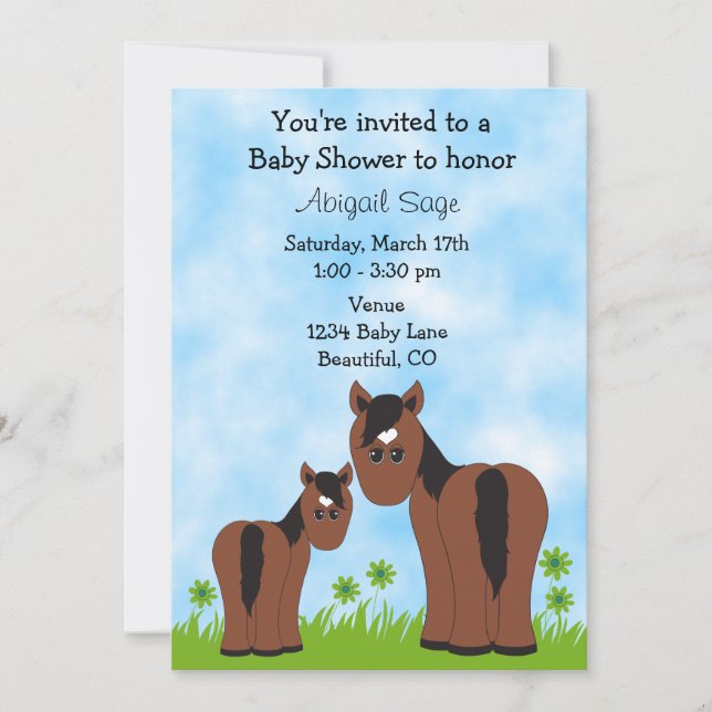 Inbjudan till Cute Mare and Foal Horse Baby Shower (Framsida)