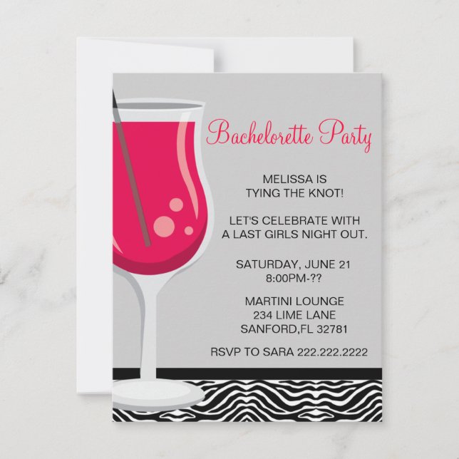 Inbjudan till Cute Martini Bachelorette Party (Framsida)