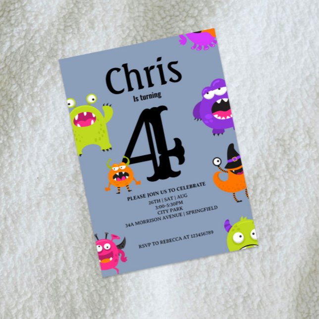 Inbjudan till Cute Monsters 4e födelsedagen (Skapare uppladdad)