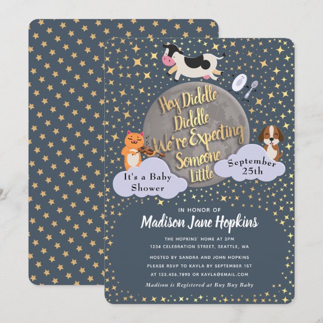 Inbjudan till Cute Nursery Rhyme Baby Shower (Fram/baksida)