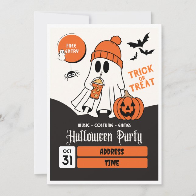 Inbjudan till Cute Orange & Black Halloween fest (Framsida)
