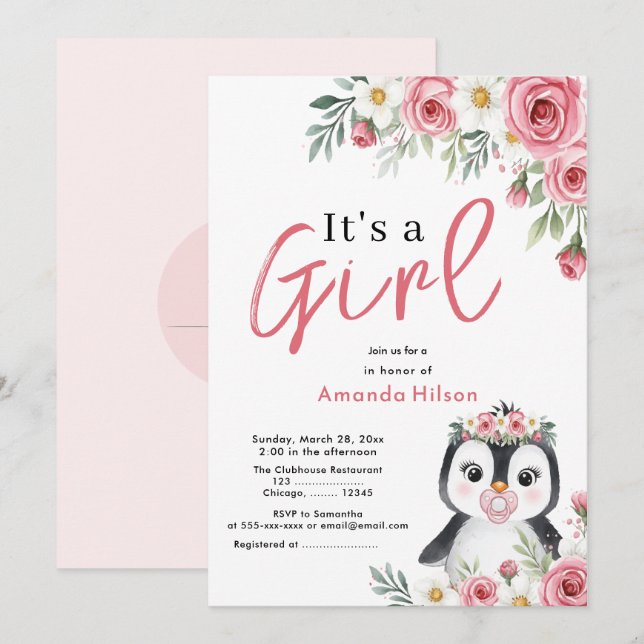 Inbjudan till Cute Penguin Baby Shower (Fram/baksida)
