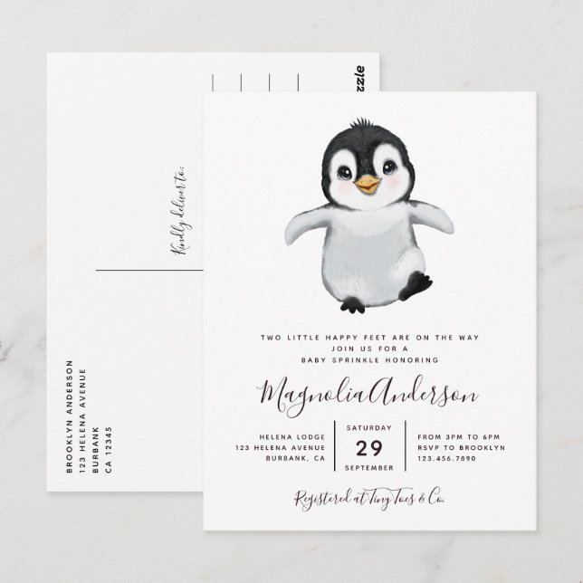 Inbjudan till Cute Penguin Baby Shower (Fram/baksida)