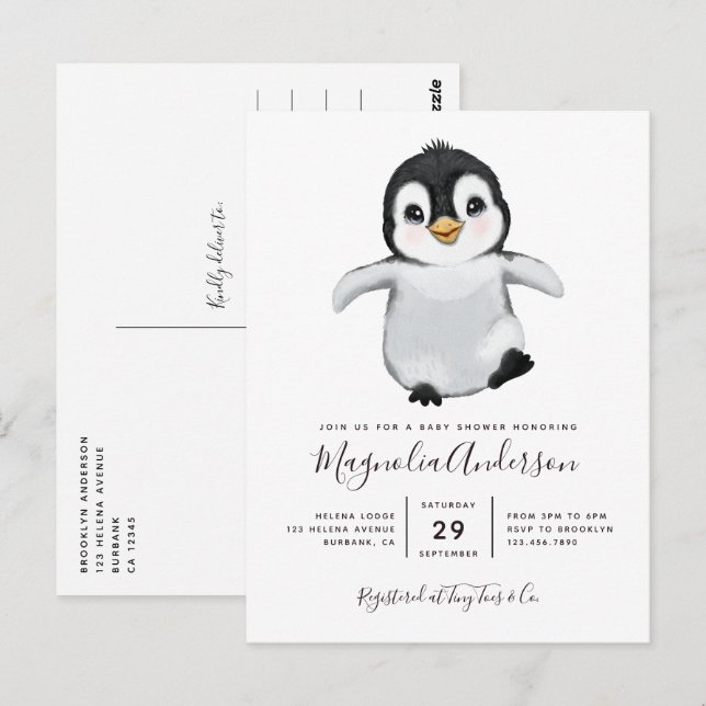 Inbjudan till Cute Penguin Baby Shower (Fram/baksida)