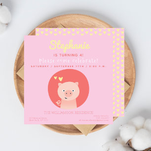 Inbjudan till Cute Piglet Rosa Flick kalas