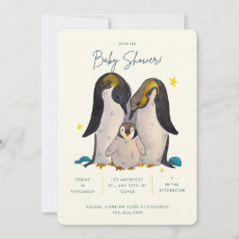 Inbjudan till Cute Pinguin Watercolor Baby Shower