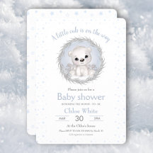 Inbjudan till Cute Polar Bear Boy White Baby Showe