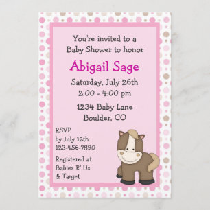 Inbjudan till Cute Pony Baby Shower för flickor