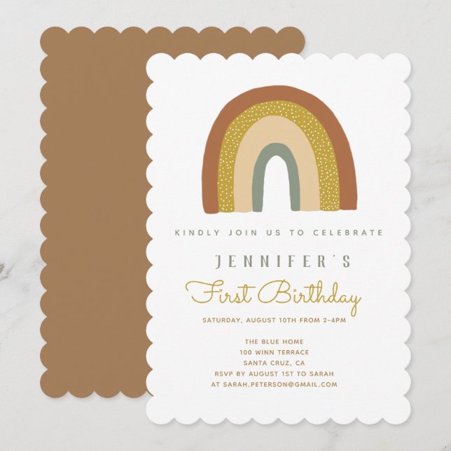 Inbjudan till Cute Rainbow Baby Shower (Fram/baksida)