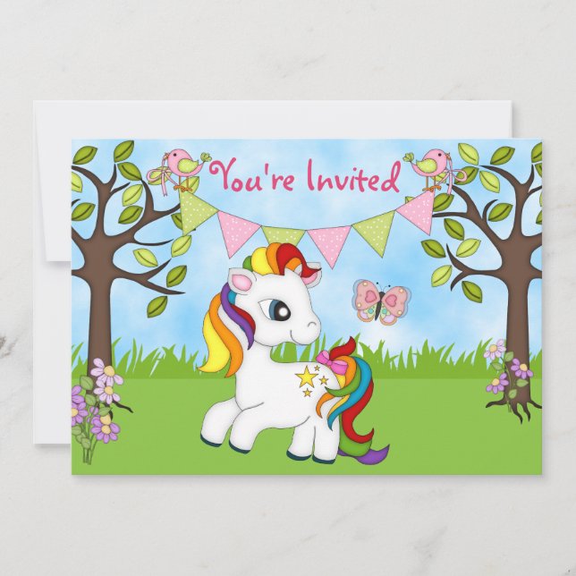 Inbjudan till Cute Rainbow Pony Horse Birthday (Framsida)