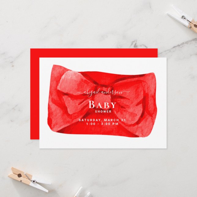Inbjudan till Cute Red Bow Baby Shower (Fram/Back In Situ)