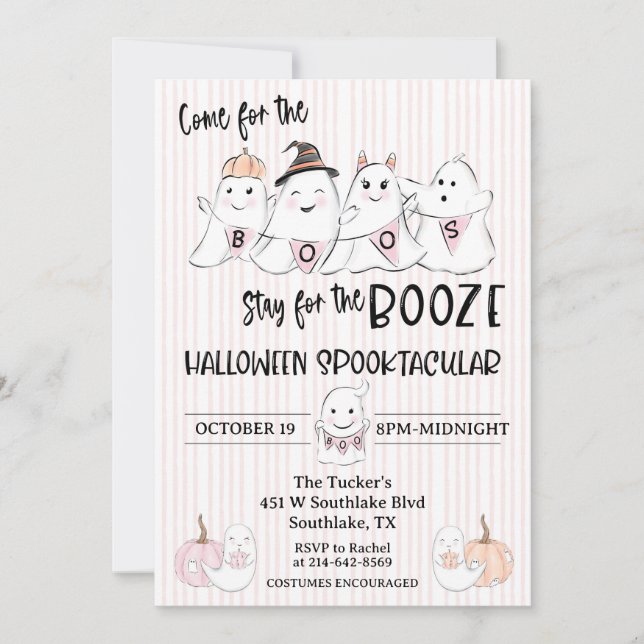 Inbjudan till Cute Rosa Ghost Boos Halloween fest (Framsida)