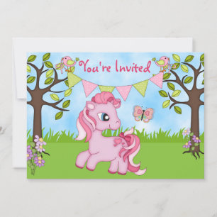 Inbjudan till Cute Rosa Pony Horse Birthday
