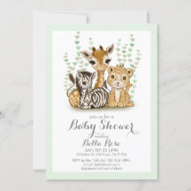 Inbjudan till Cute Safari Animal Grönt Baby Shower