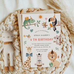 Inbjudan till Cute Safari Party Animals Barns föde