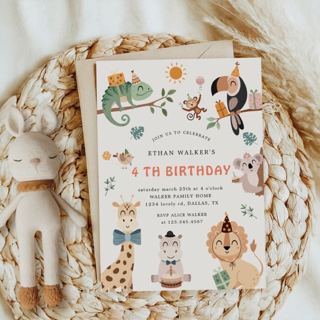 Inbjudan till Cute Safari Party Animals Barns föde (Skapare uppladdad)